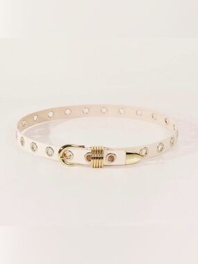 Dehanche White Leather Grommet Belt with Gold Hardware Medium